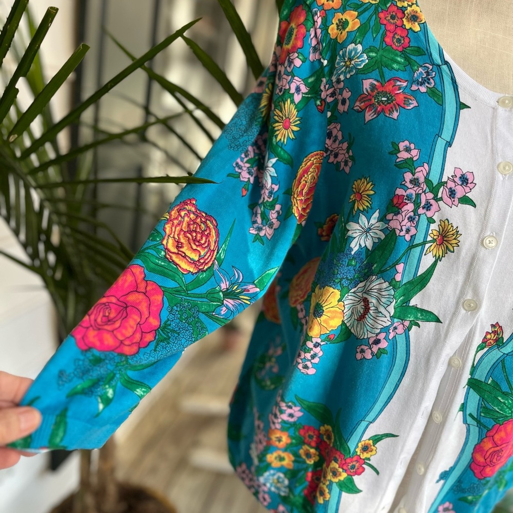 Talbots Luxury Garden Collection Cardigan, Turquoise Floral Print, Size XLP, EUC - Picture 7 of 10